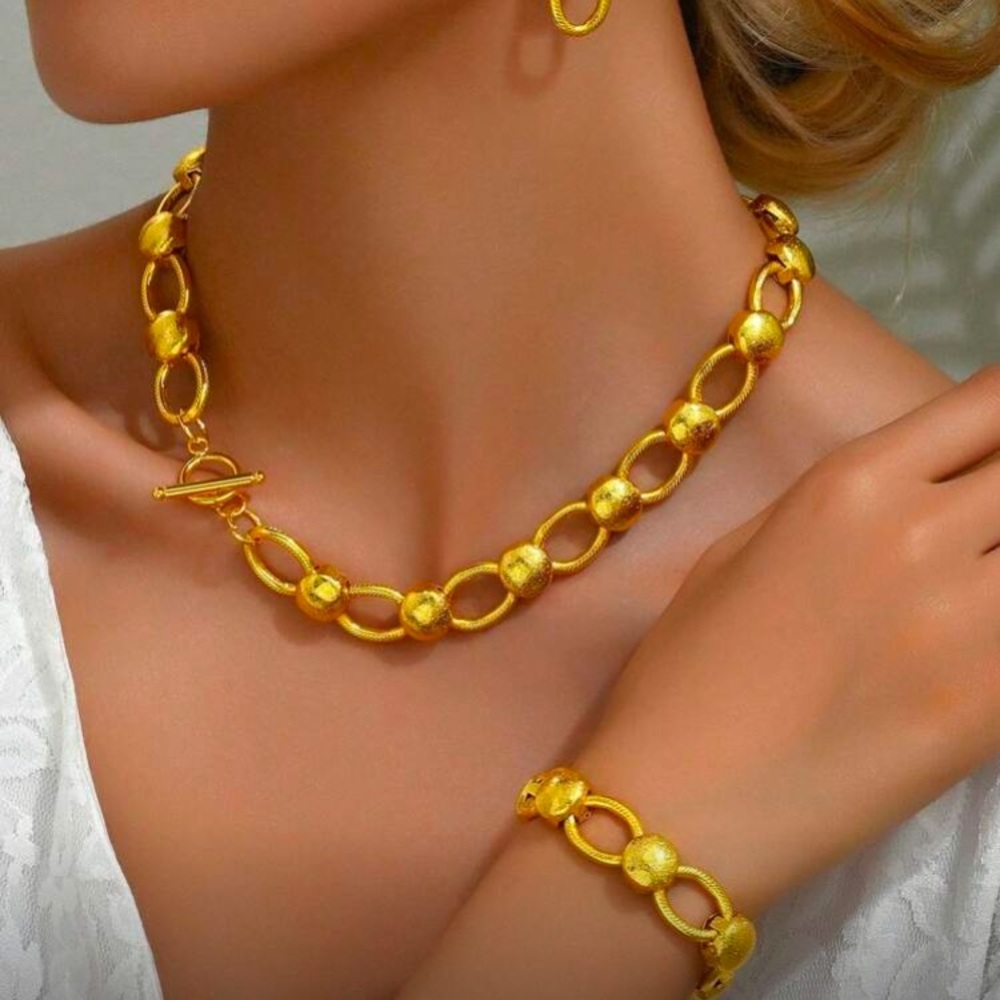 Elegant Gold Chain Necklace and Bracelet Set